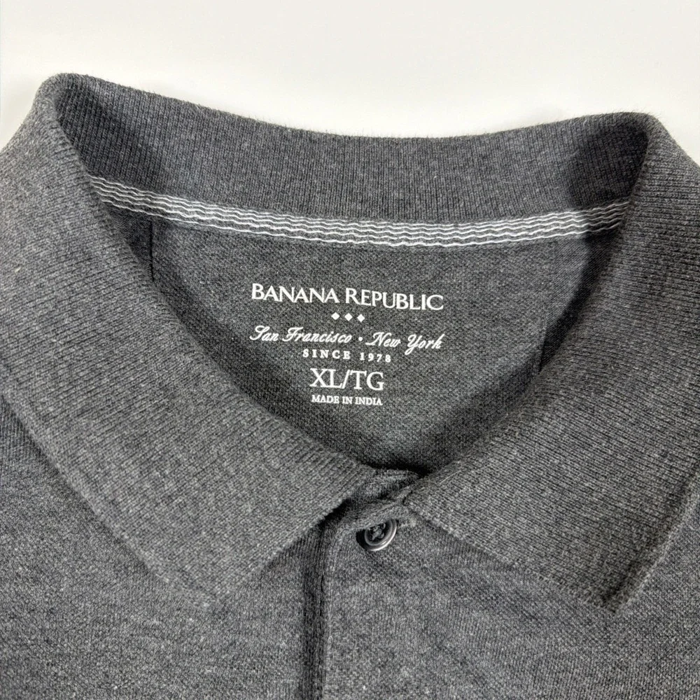 Banana Republic Mens Pique Polo Shirt Gray Elephant Logo Size XL